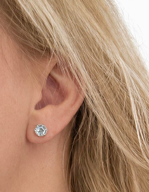 Aquamarine Hexagon Beaded Halo Studs