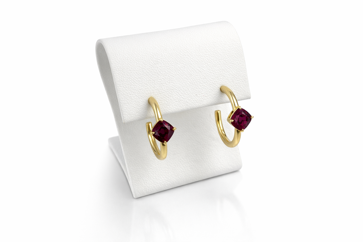 Rhodolite Garnet Cushion Hoops
