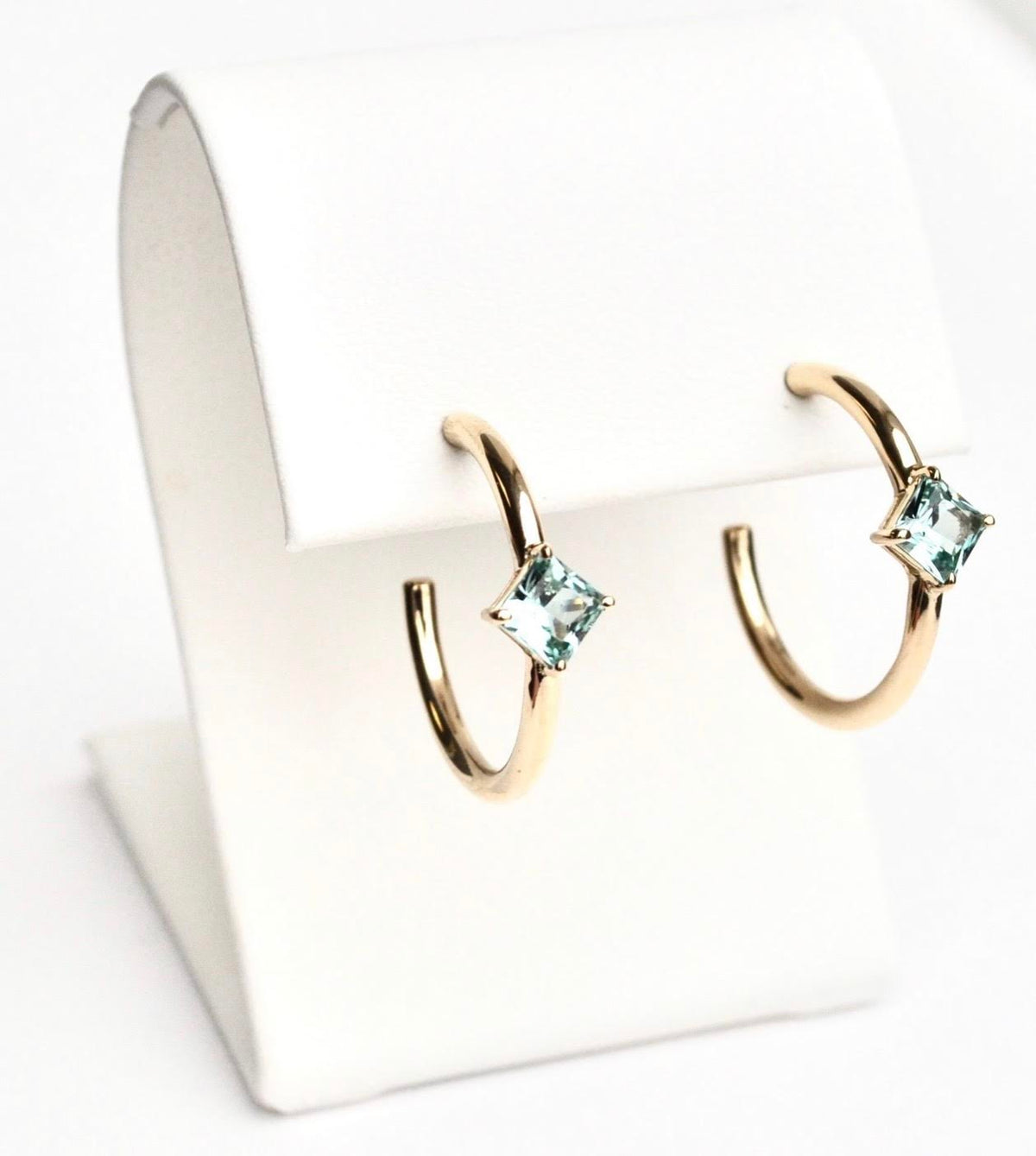 Mint Green Tourmaline Princess Hoops