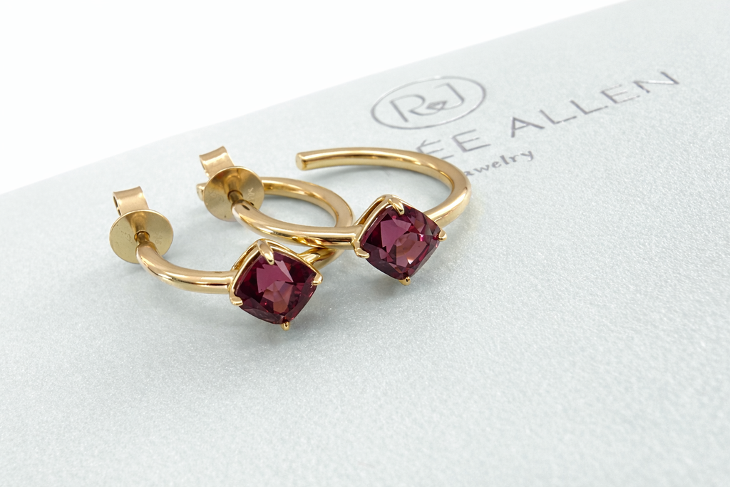 Rhodolite Garnet Cushion Hoops