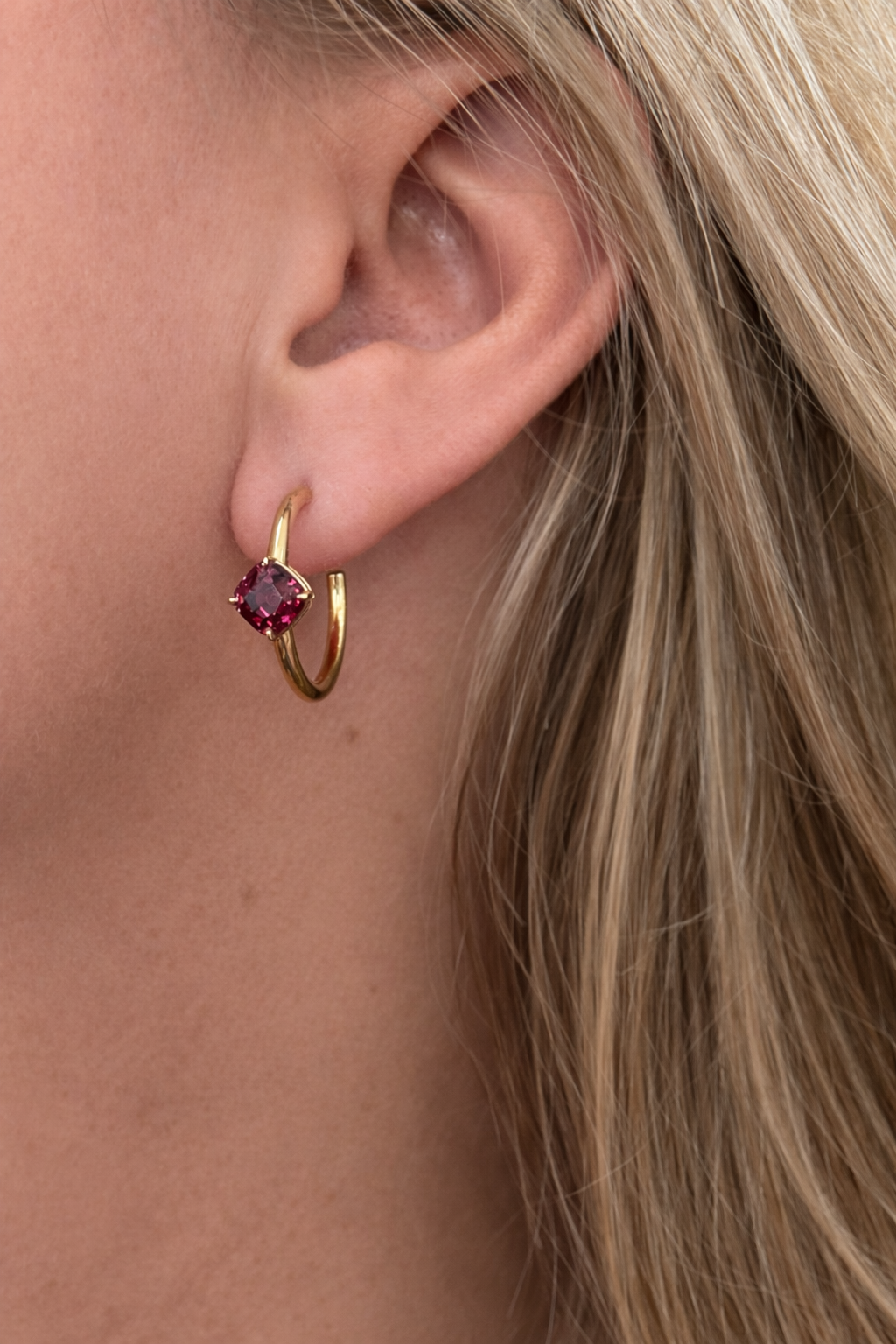 Rhodolite Garnet Cushion Hoops