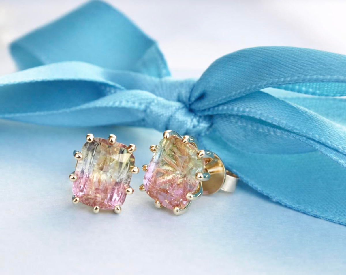 Watermelon Tourmaline Studs