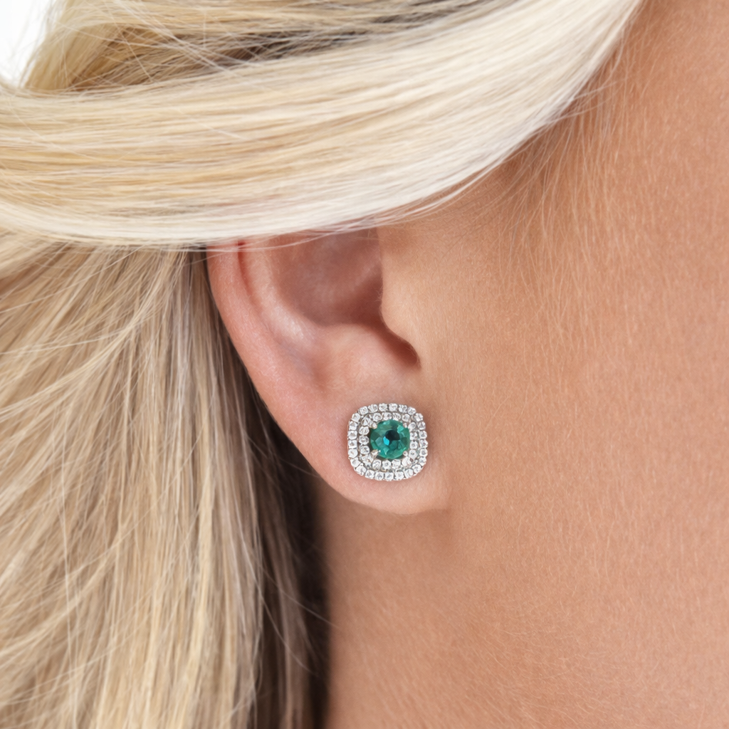 Emerald & Diamond Halo Studs