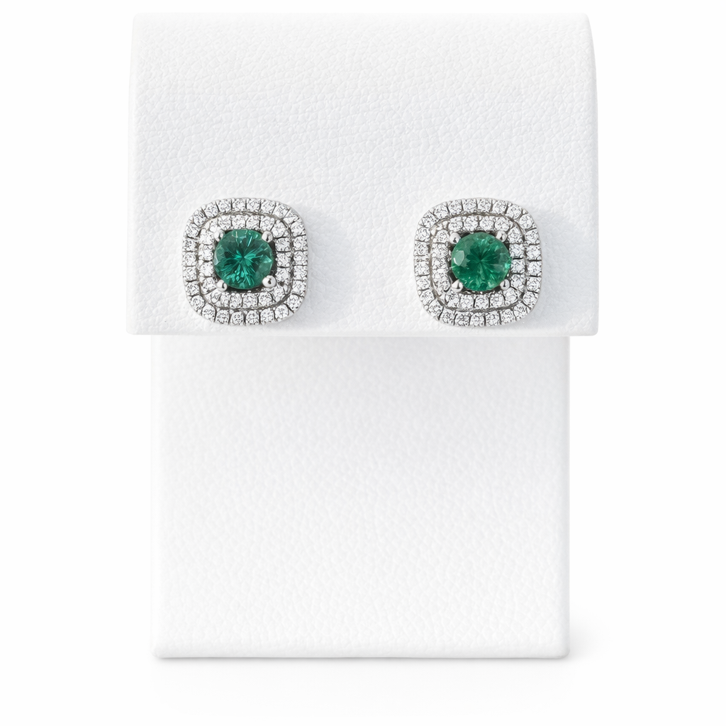 Emerald & Diamond Halo Studs