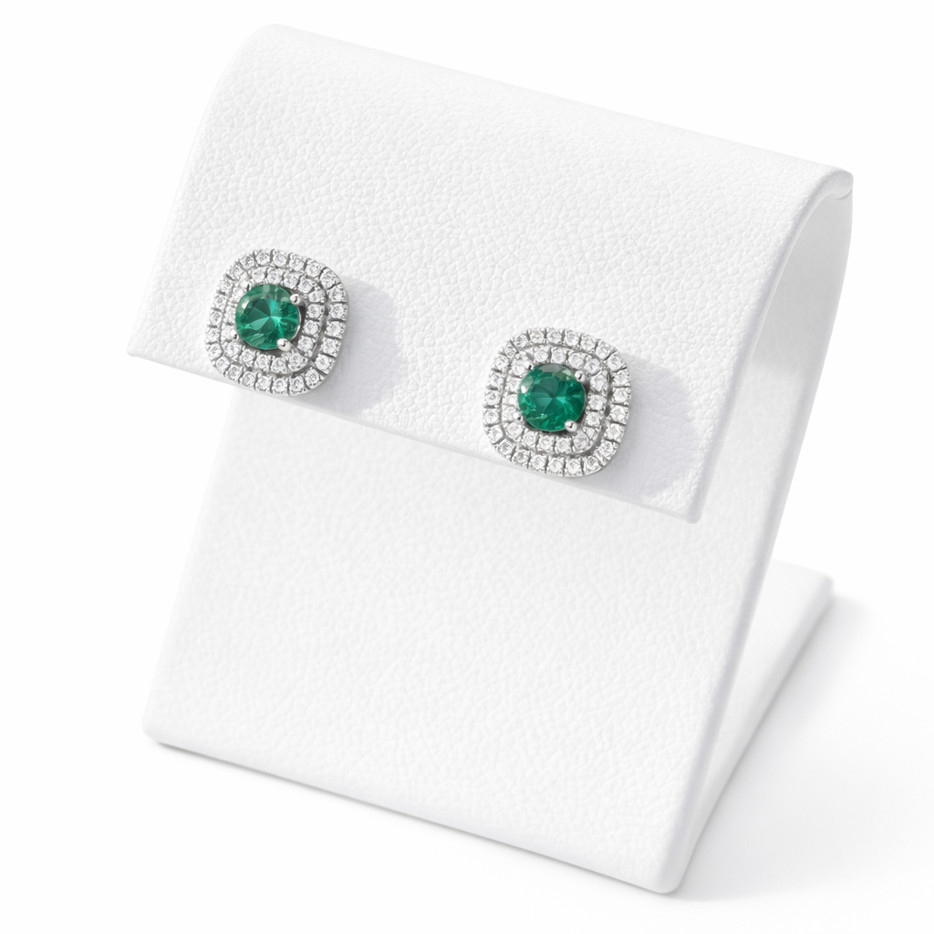 Emerald & Diamond Halo Studs