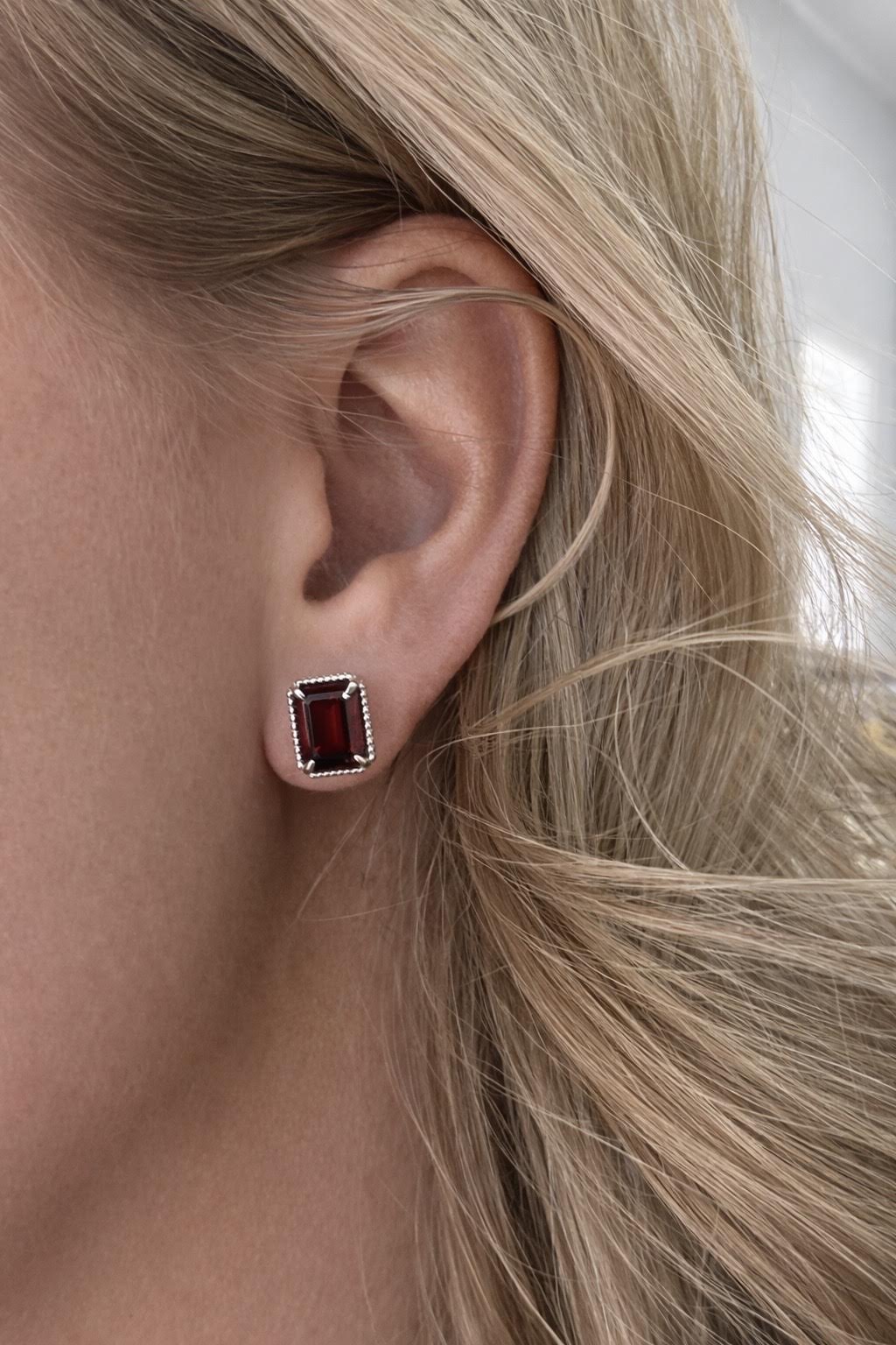 Garnet Beaded Halo Studs