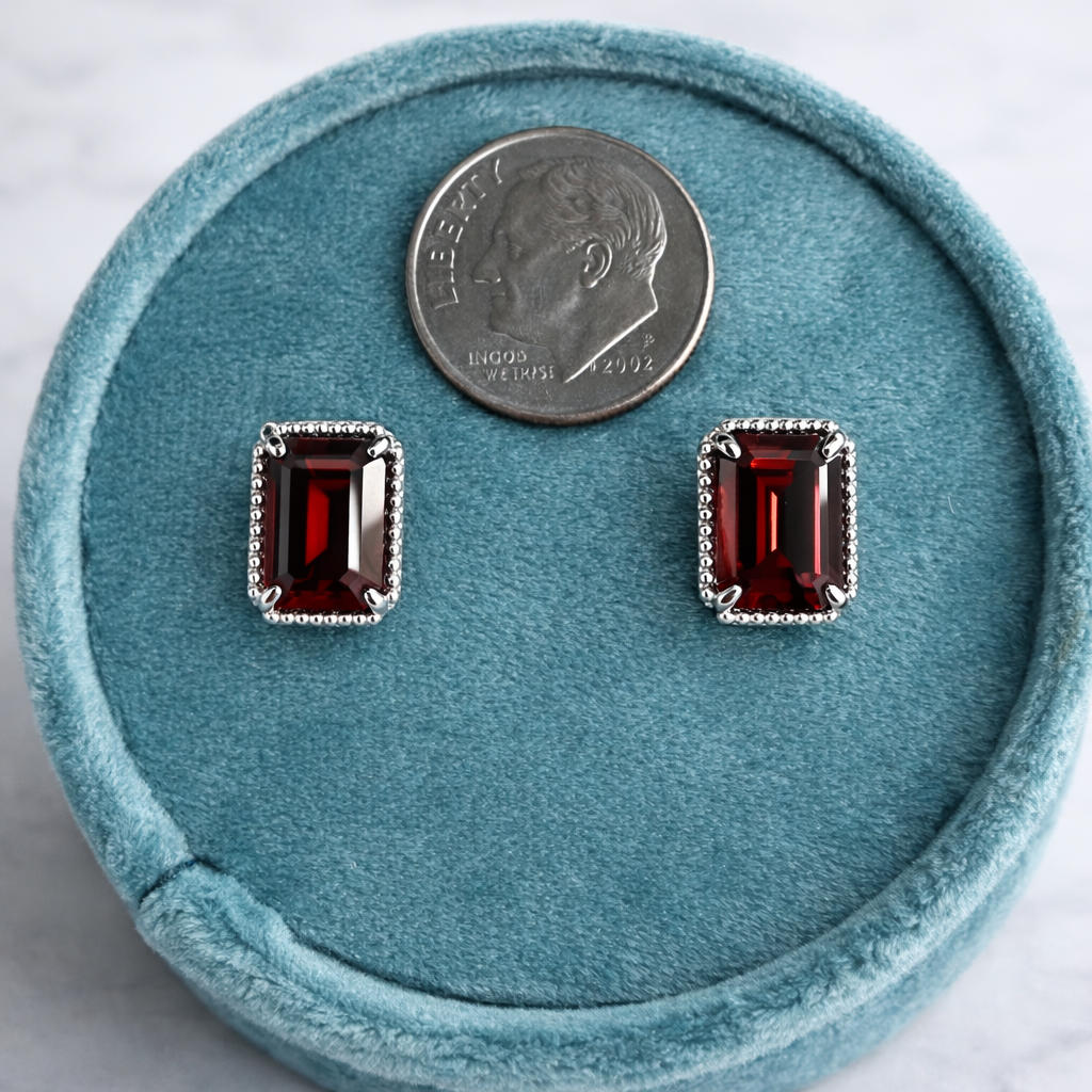 Garnet Beaded Halo Studs