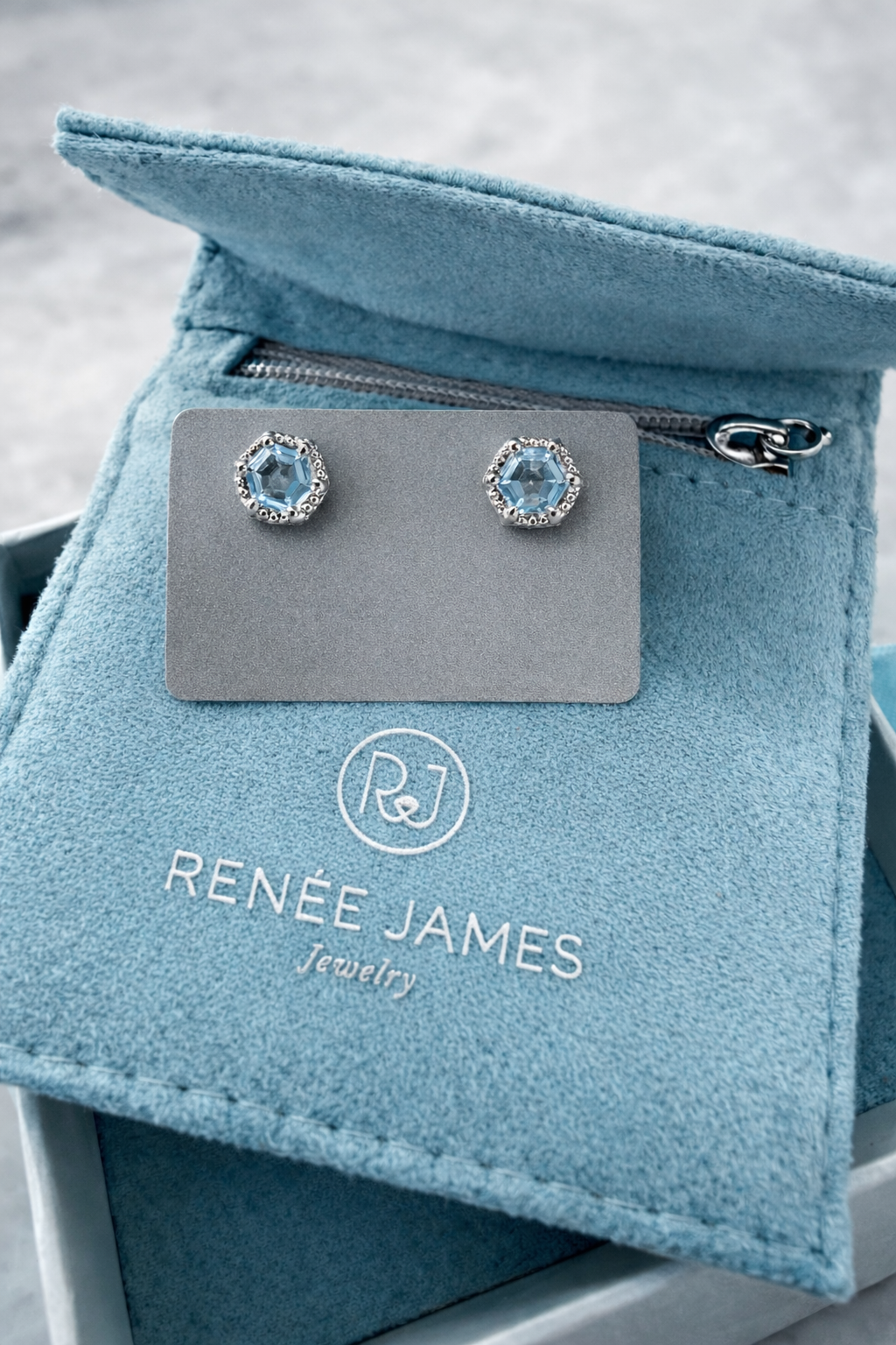 Aquamarine Hexagon Beaded Halo Studs