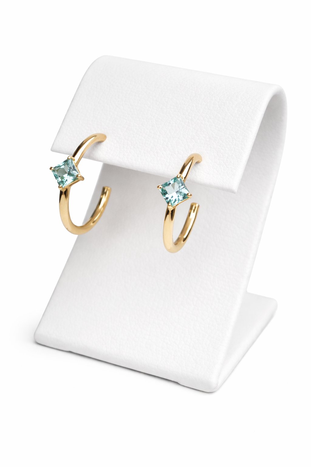 Mint Green Tourmaline Princess Hoops