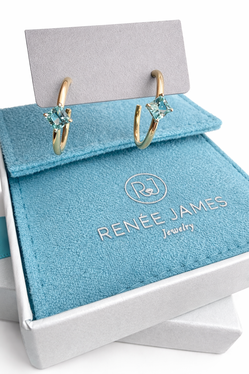 Mint Green Tourmaline Princess Hoops