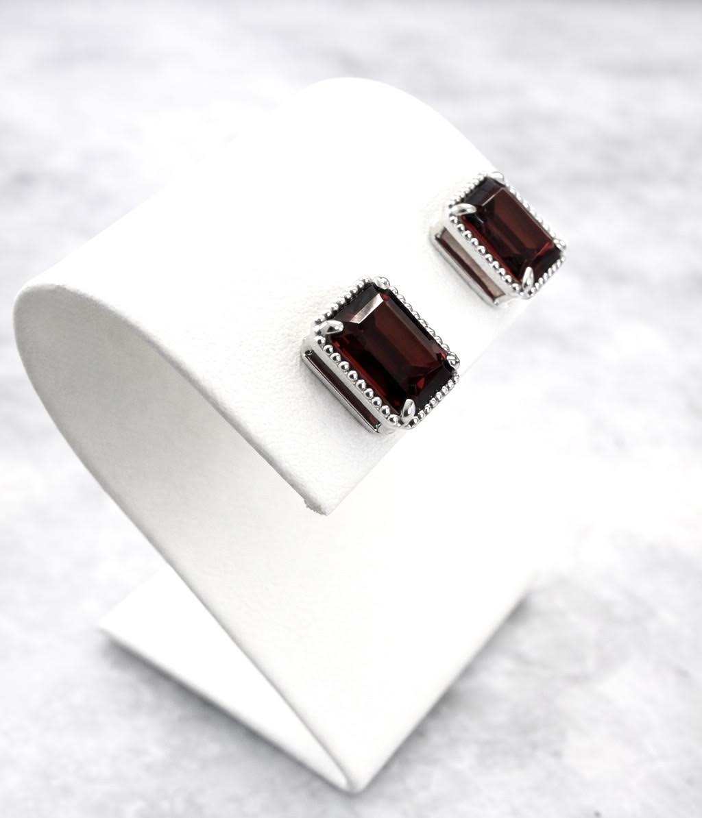 Garnet Beaded Halo Studs