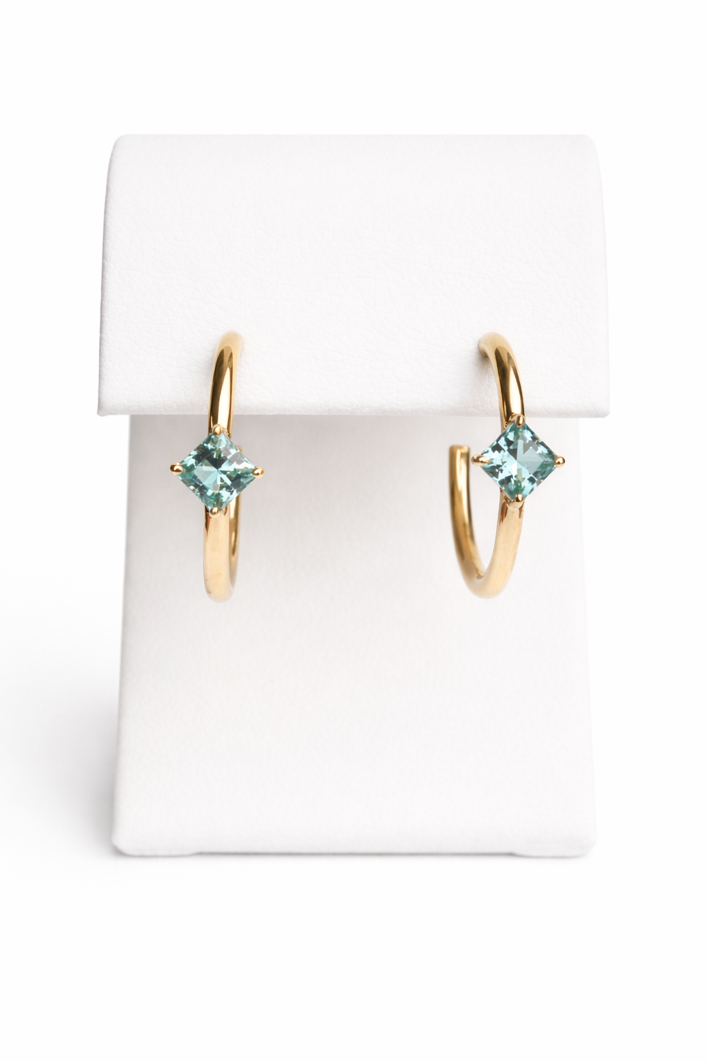Mint Green Tourmaline Princess Hoops