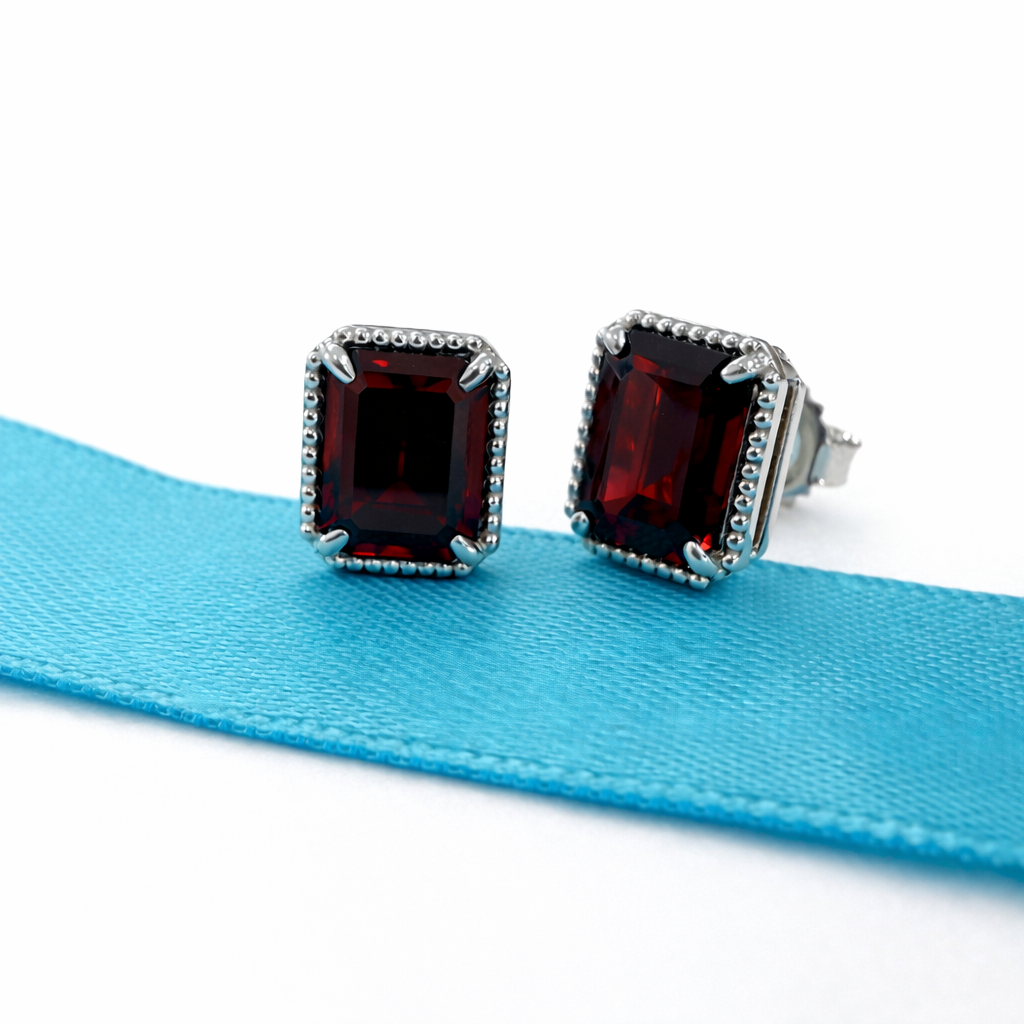 Garnet Beaded Halo Studs