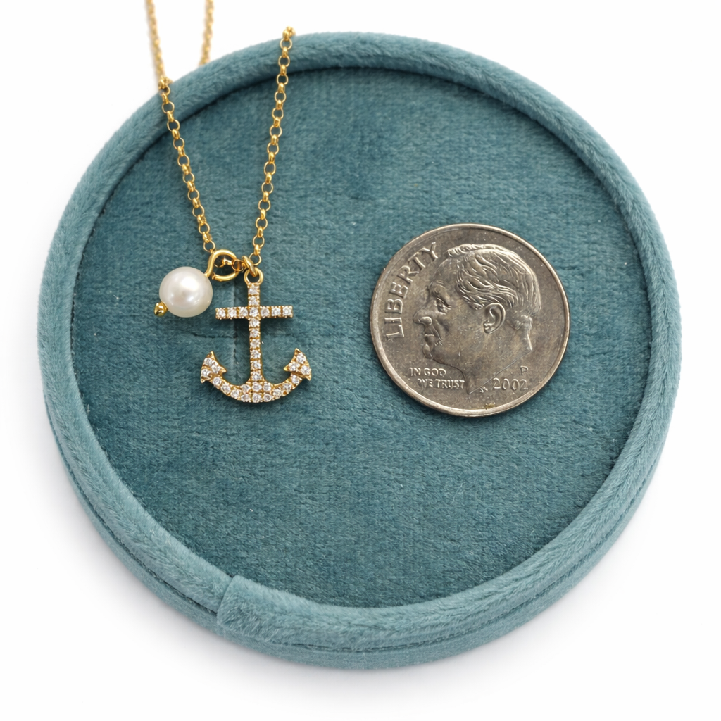 Diamond Anchor & Pearl Pendant