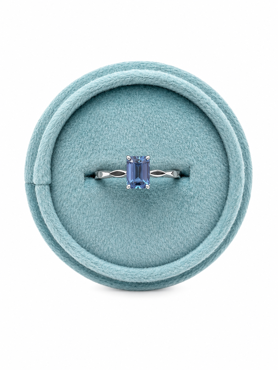 Blue Emerald Cut Sapphire Ring