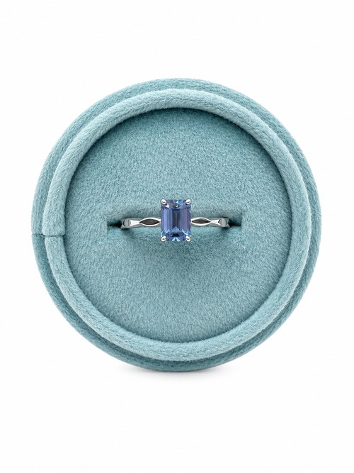 Blue Emerald Cut Sapphire Ring