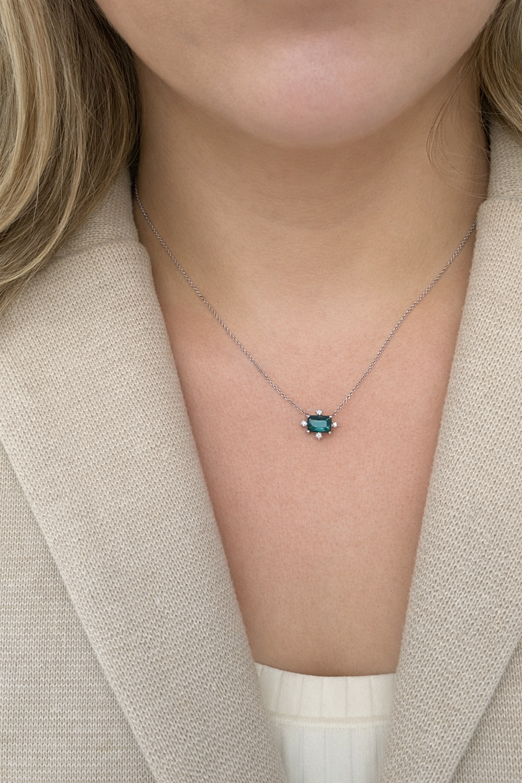 Teal Tourmaline & Diamond Pendant