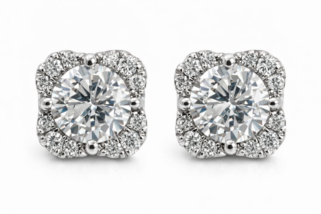 Diamond Halo Clover Studs