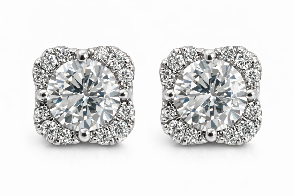 Diamond Halo Clover Studs