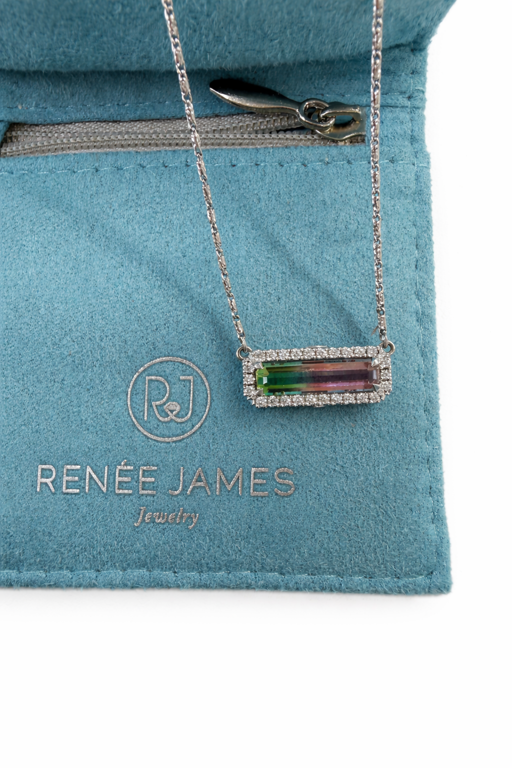 Watermelon Tourmaline & Diamond Bar Pendant
