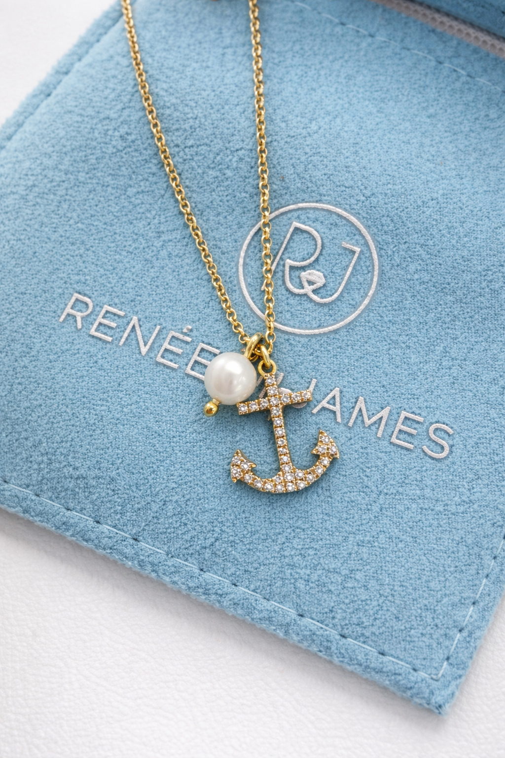 Diamond Anchor & Pearl Pendant
