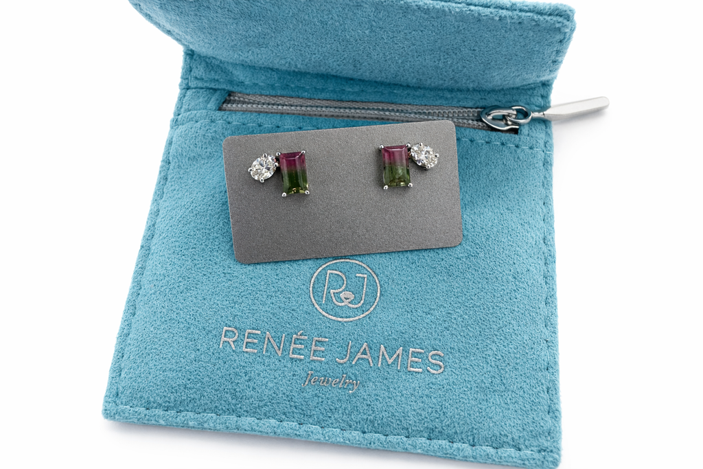 Watermelon Tourmaline & Diamond Studs