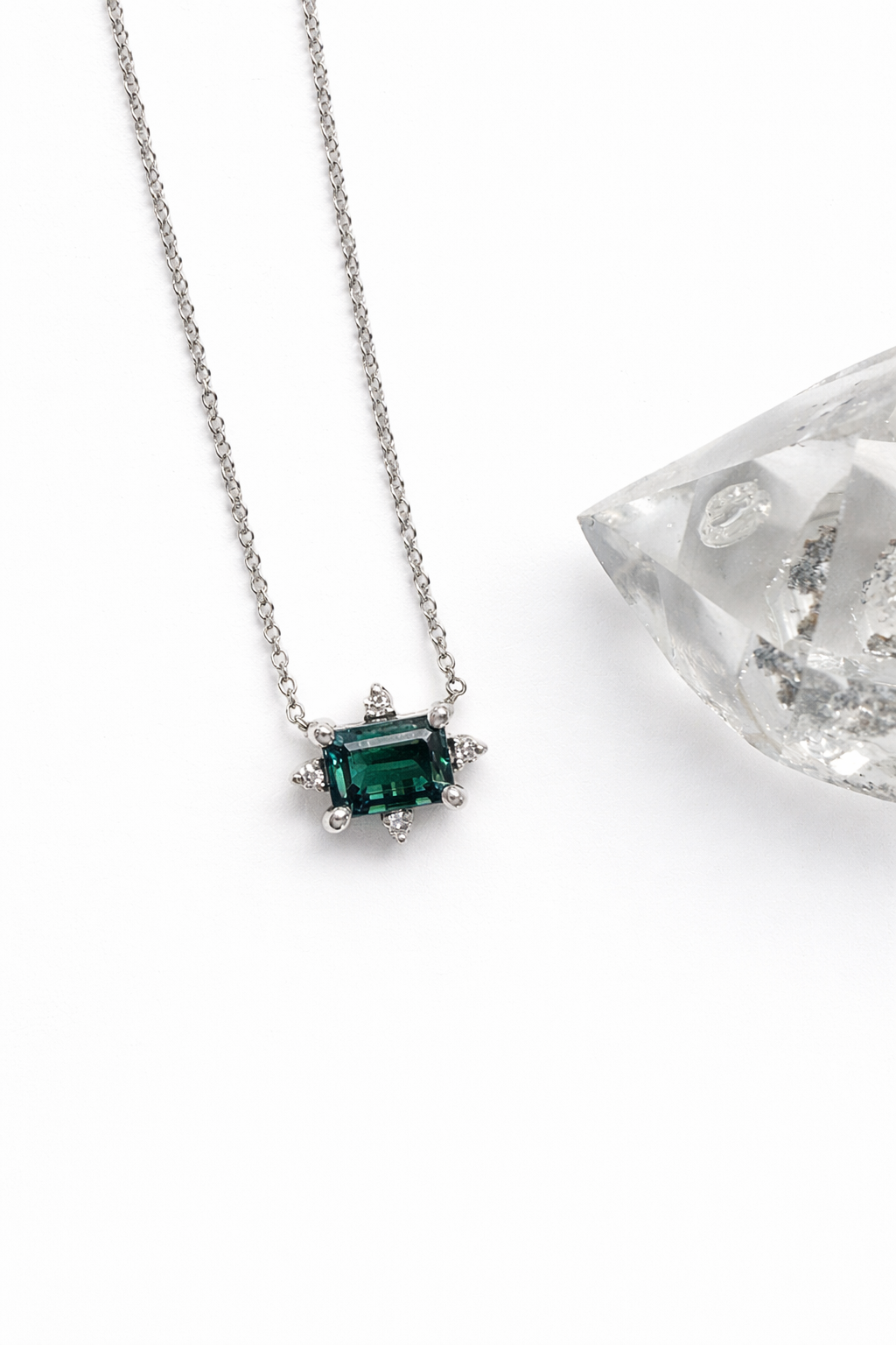 Teal Tourmaline & Diamond Pendant