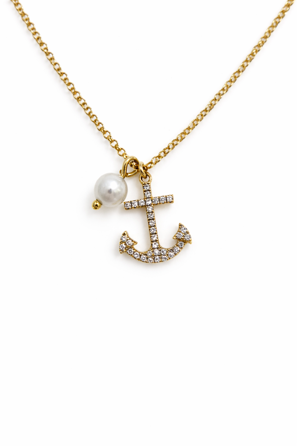 Diamond Anchor & Pearl Pendant