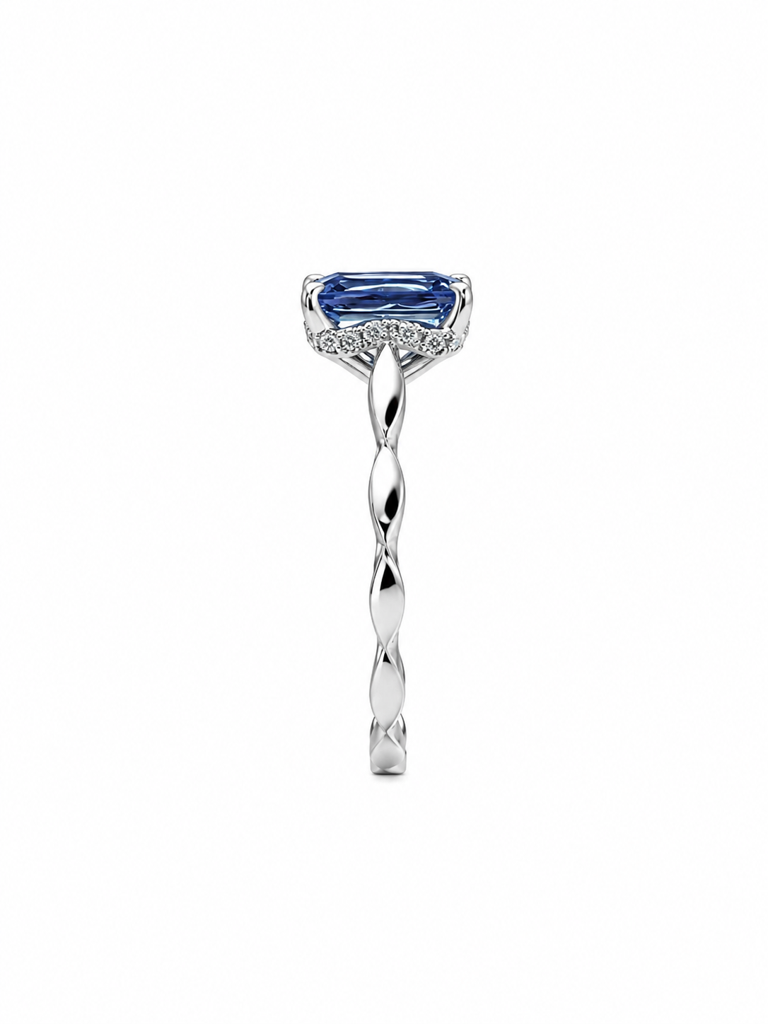 Blue Emerald Cut Sapphire Ring