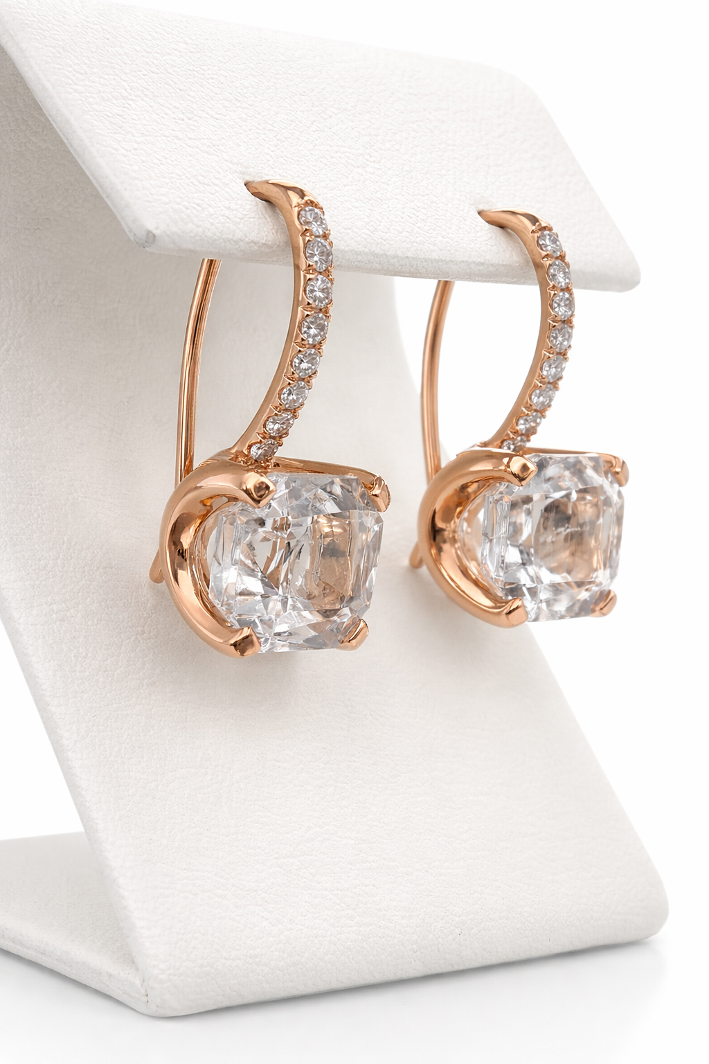 White Asscher Topaz & Diamond Drop Earrings