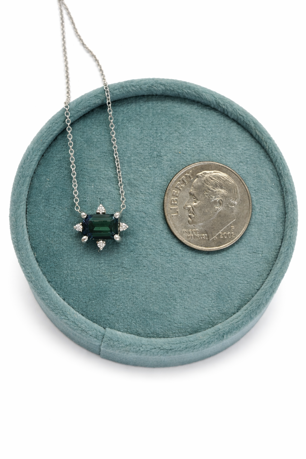 Teal Tourmaline & Diamond Pendant