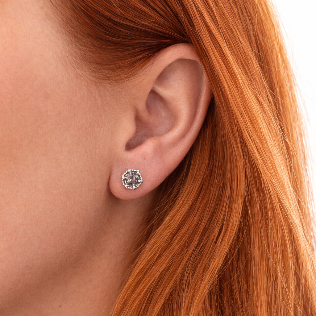 Grey Spinel Hexagon Beaded Halo Studs