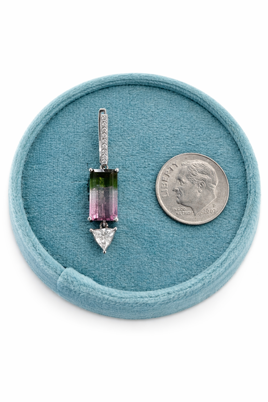 Watermelon Tourmaline & Diamond Trillion Drop Earrings