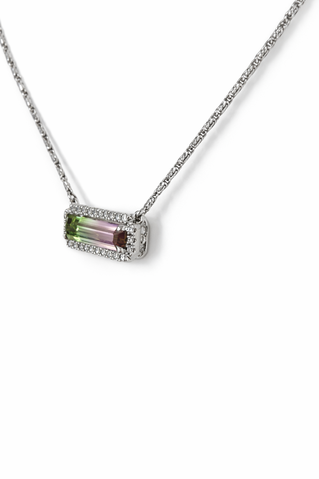 Watermelon Tourmaline & Diamond Bar Pendant