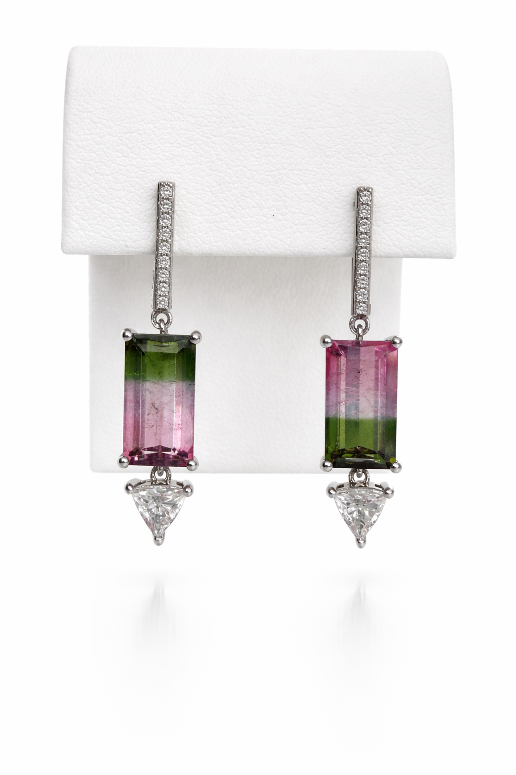 Watermelon Tourmaline & Diamond Trillion Drop Earrings