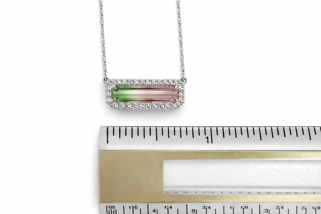 Watermelon Tourmaline & Diamond Bar Pendant