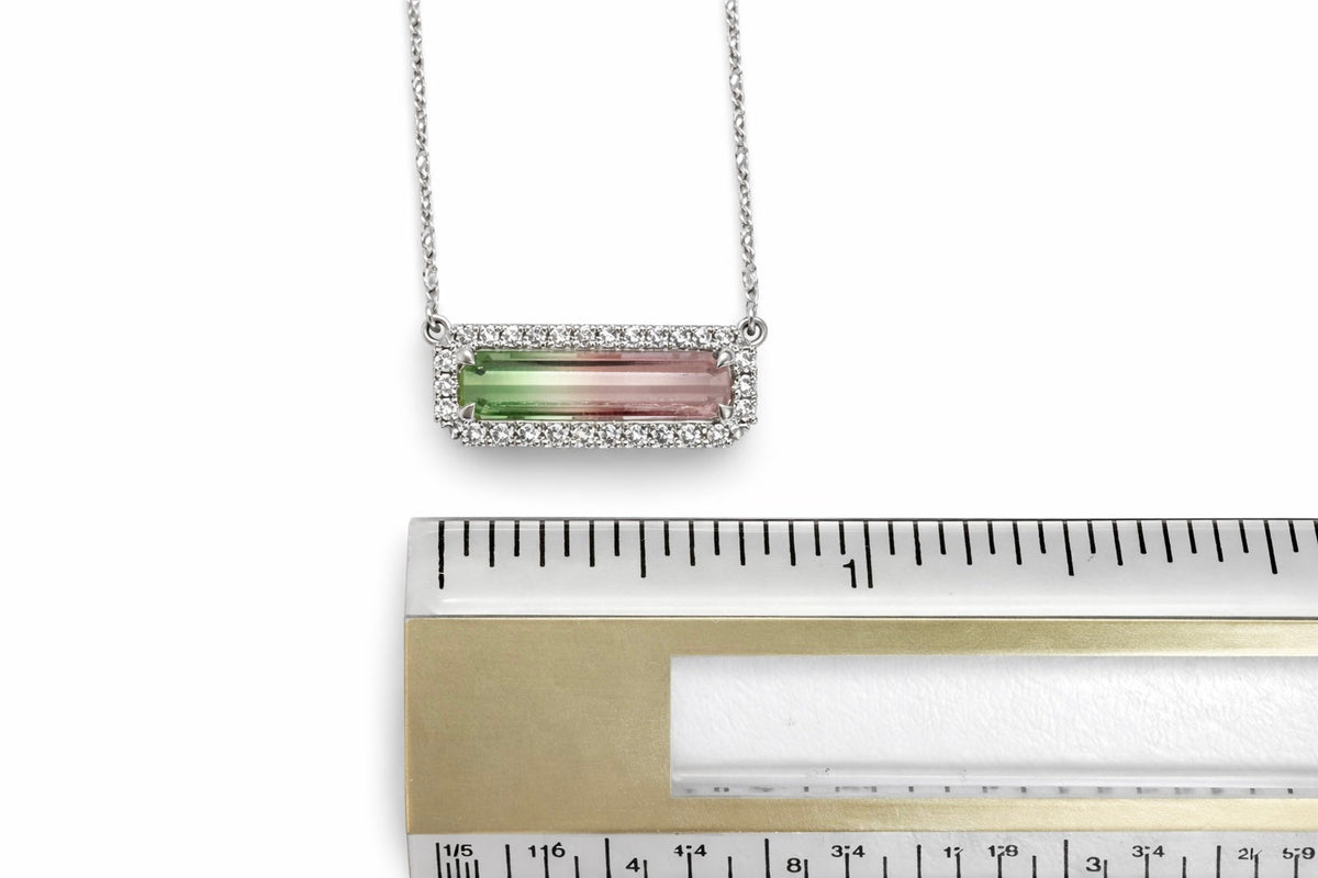 Watermelon Tourmaline & Diamond Bar Pendant