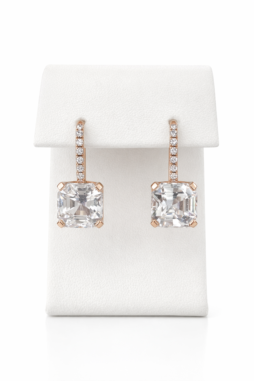 White Asscher Topaz & Diamond Drop Earrings