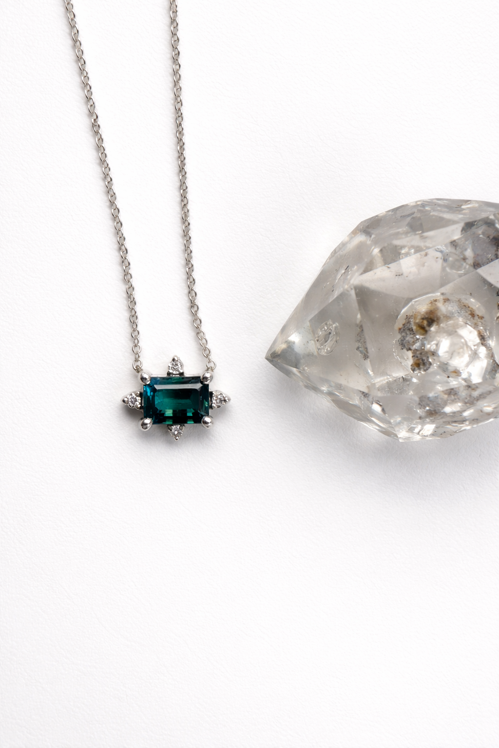 Teal Tourmaline & Diamond Pendant