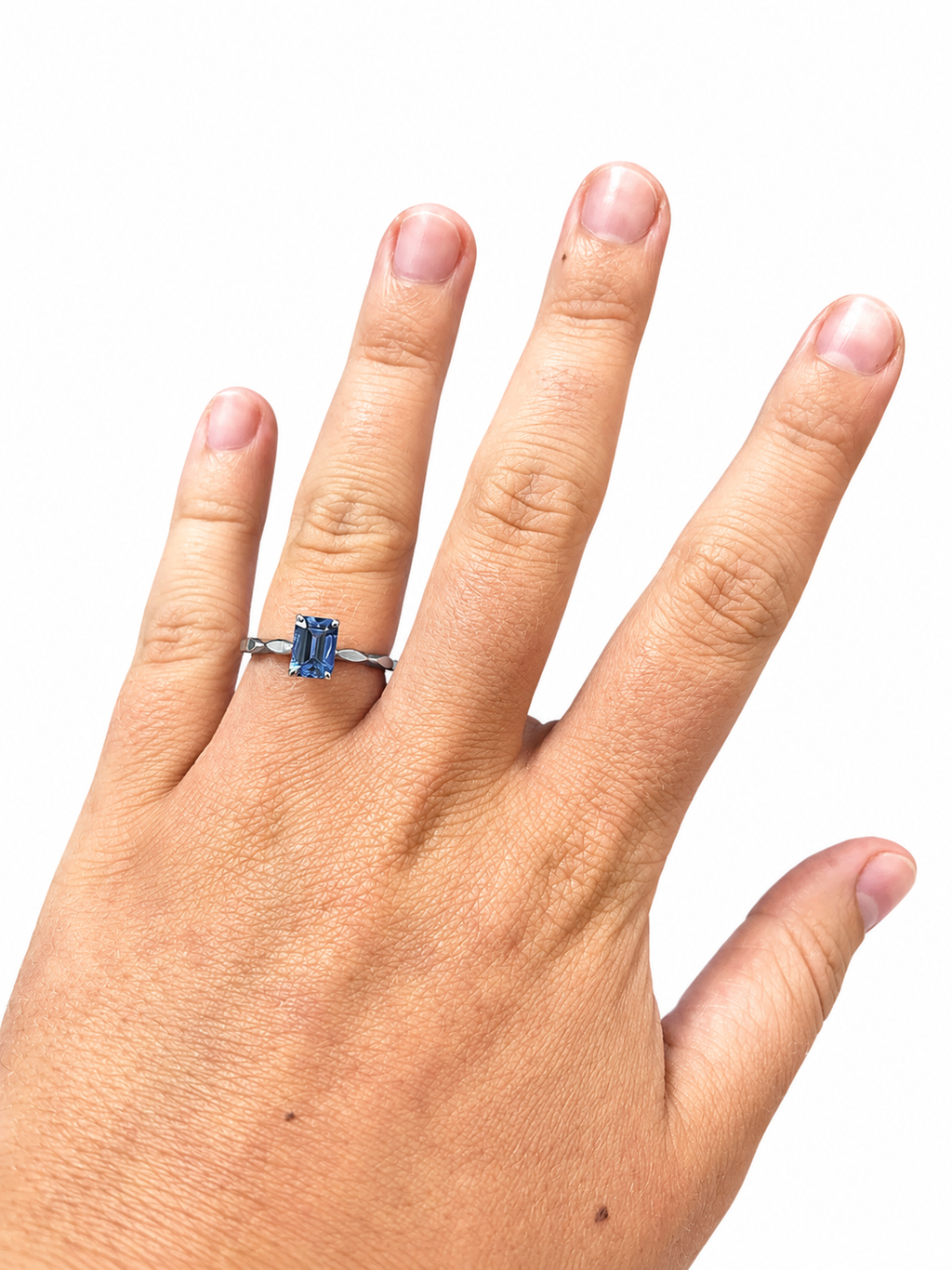 Blue Emerald Cut Sapphire Ring