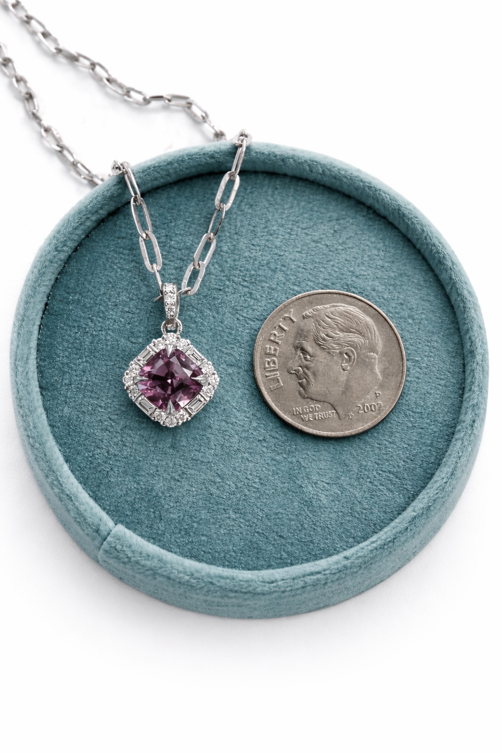 Pink Cushion Spinel and Diamond Halo Pendant