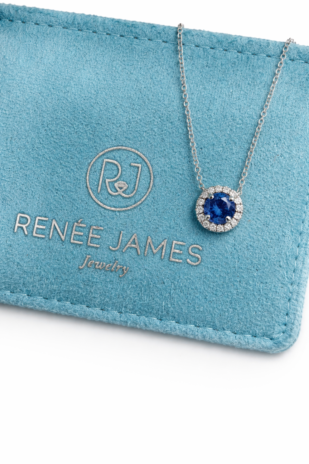 Blue Sapphire and Halo Pendant