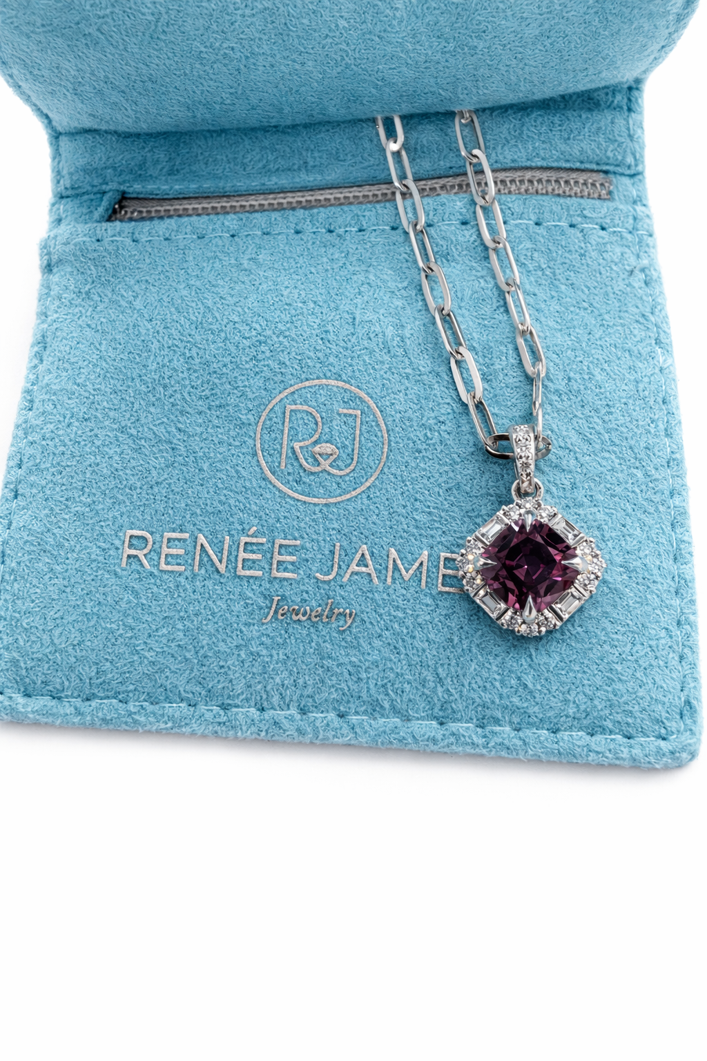 Pink Cushion Spinel and Diamond Halo Pendant