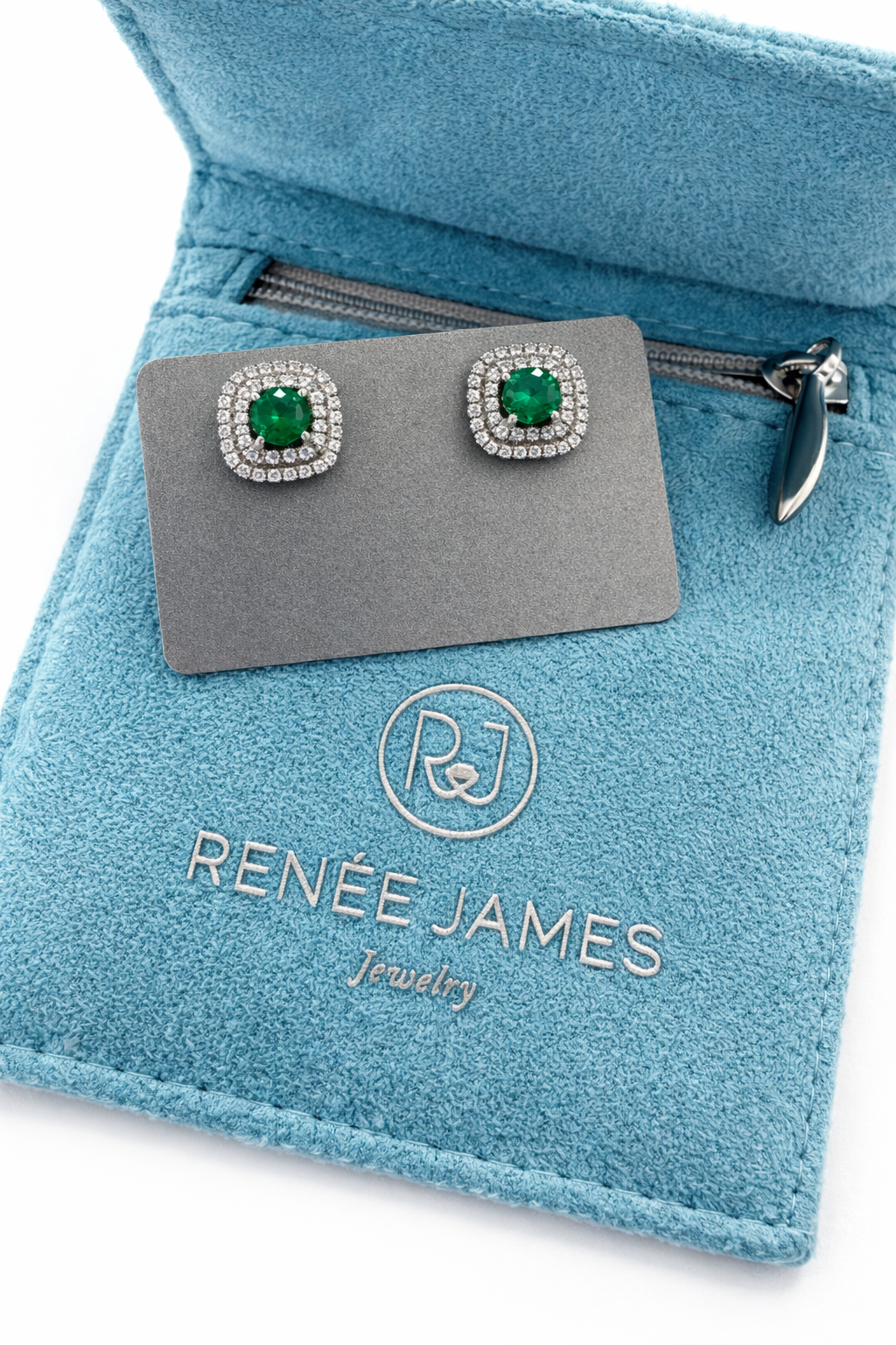 Emerald & Diamond Halo Studs