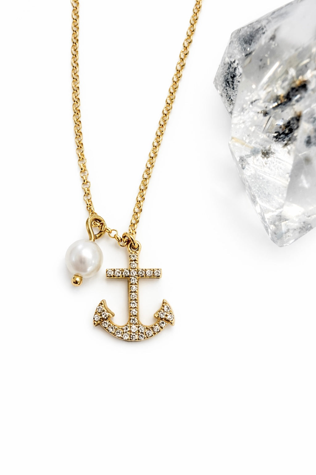 Diamond Anchor & Pearl Pendant