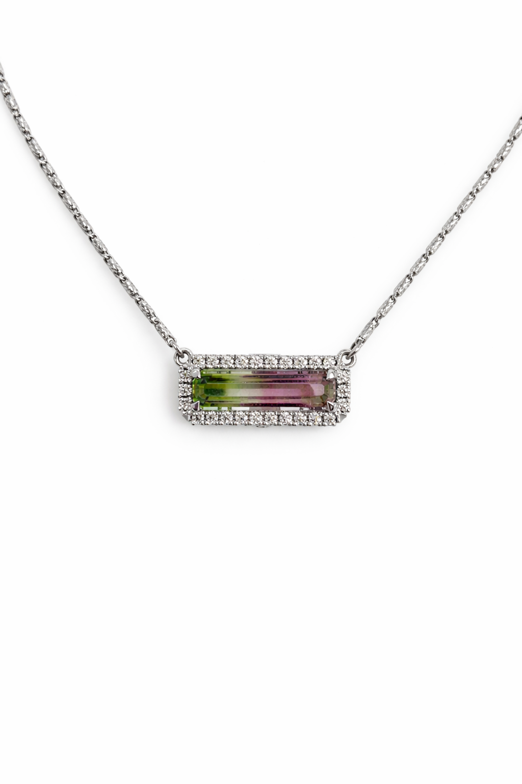 Watermelon Tourmaline & Diamond Bar Pendant