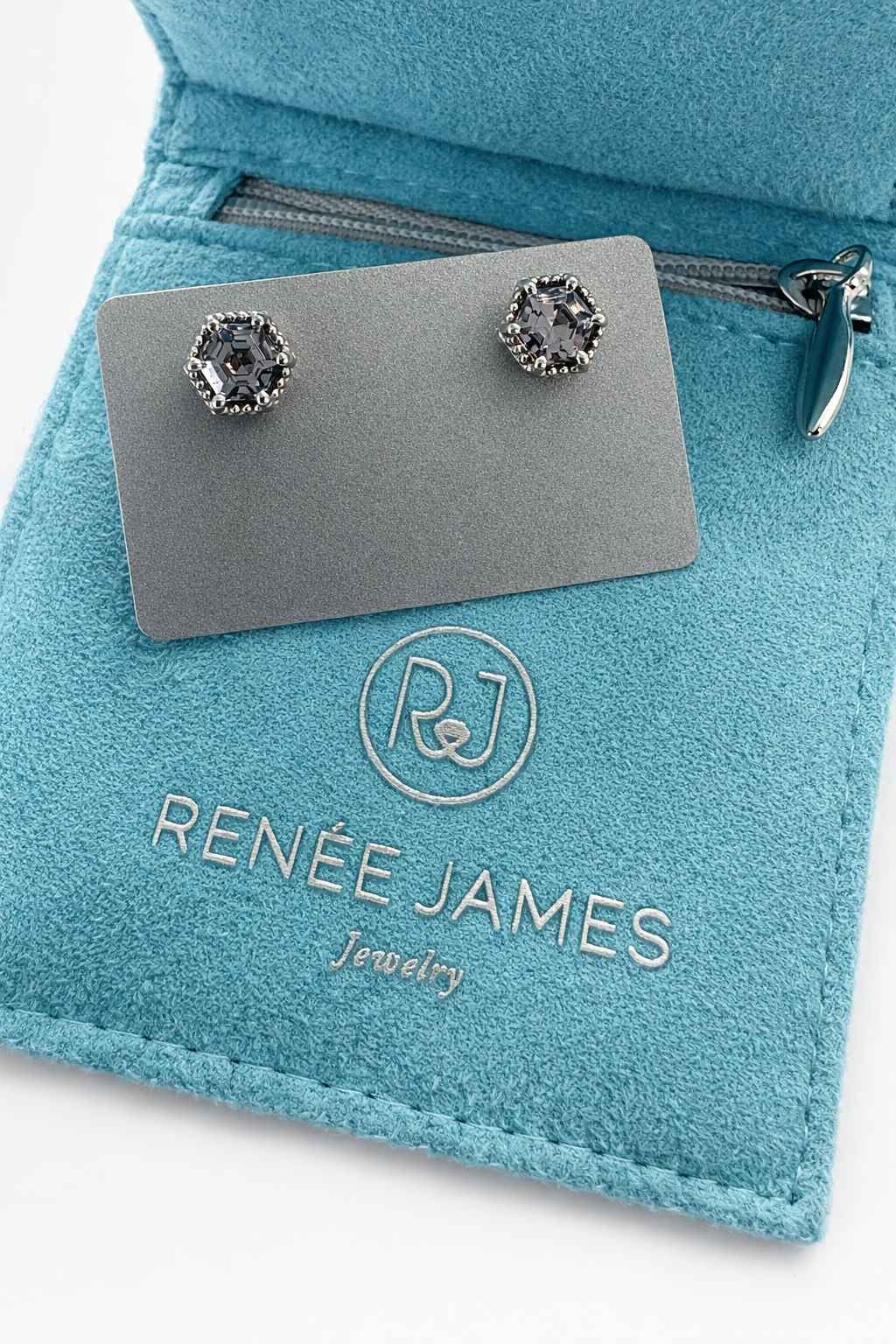 Grey Spinel Hexagon Beaded Halo Studs