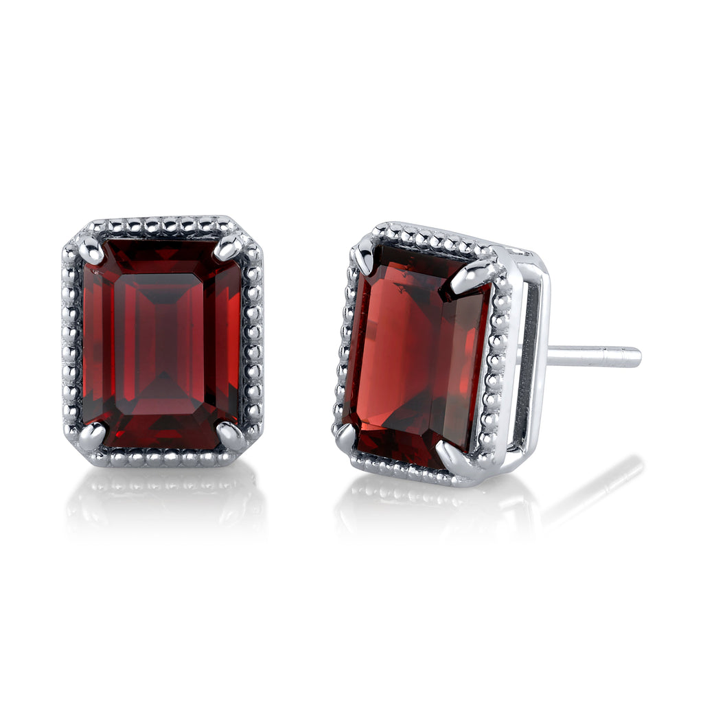 Garnet Beaded Halo Studs