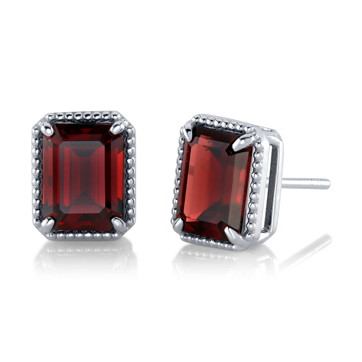 Garnet Beaded Halo Studs