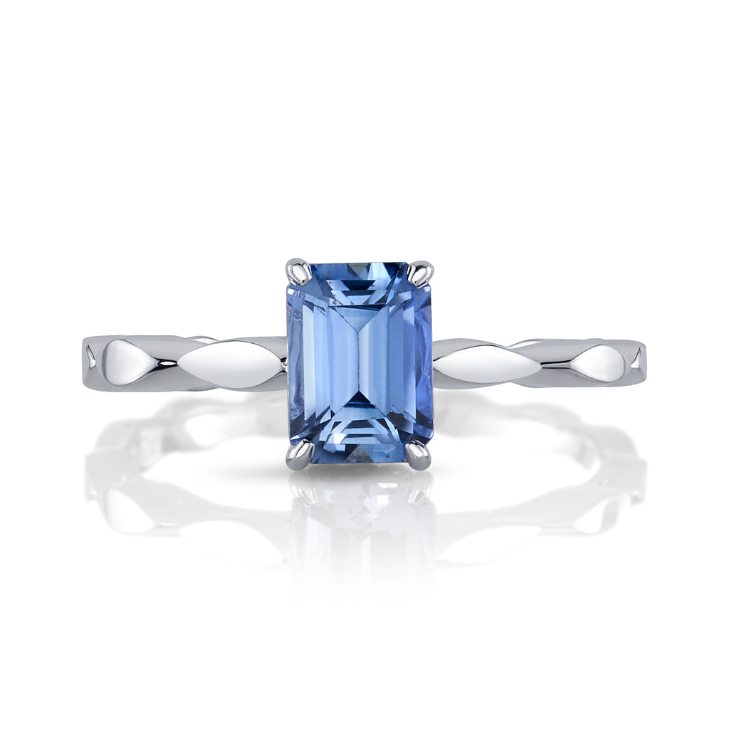 Blue Emerald Cut Sapphire Ring